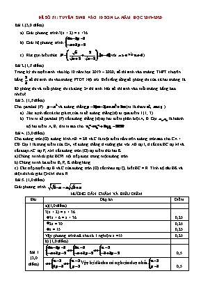 Đề thi tuyển sinh vào Lớp 10 môn Toán tỉnh Sơn La - Năm học 2019-2020 (Có đáp án)